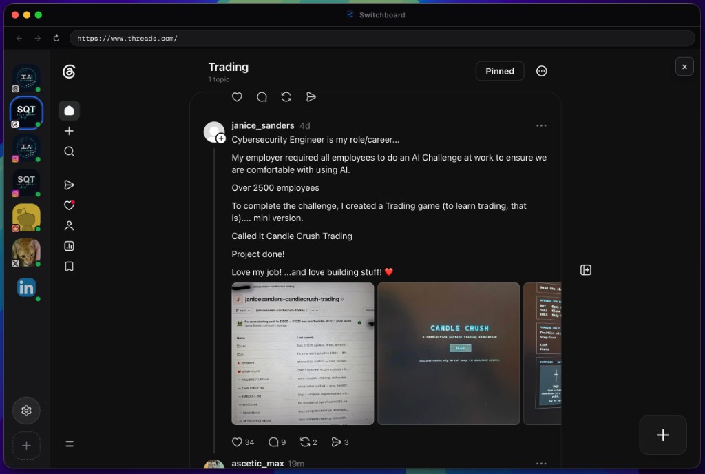 Switchboard desktop app managing multiple social accounts